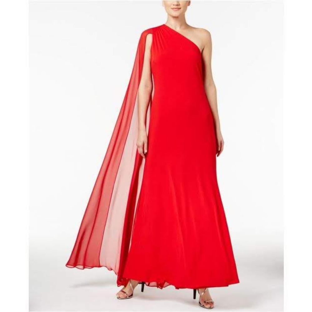 CALVIN KLEIN  DRAPED ONE SHOULDER GOWN